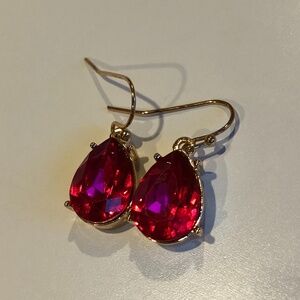 Teardrop Earrings Magenta Deep Pink Gold